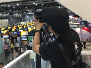 Our videographer filming SFF 2019 exhibition space from a high vantage point