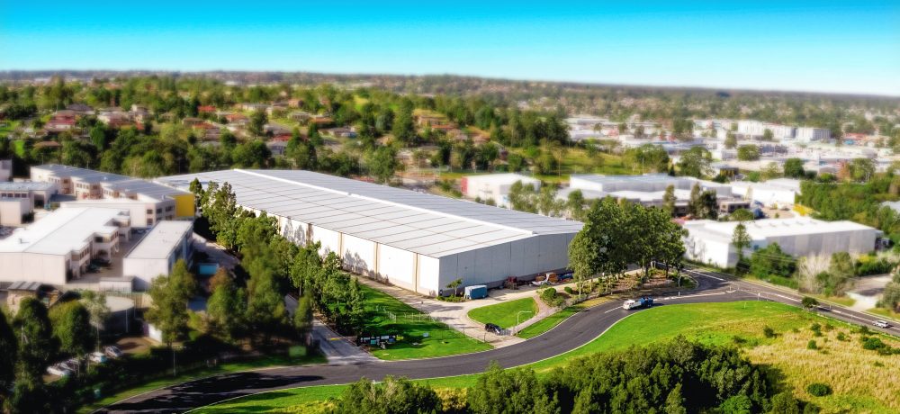 Architecture photography, aerial view of big warehouse in Sydney suburbs