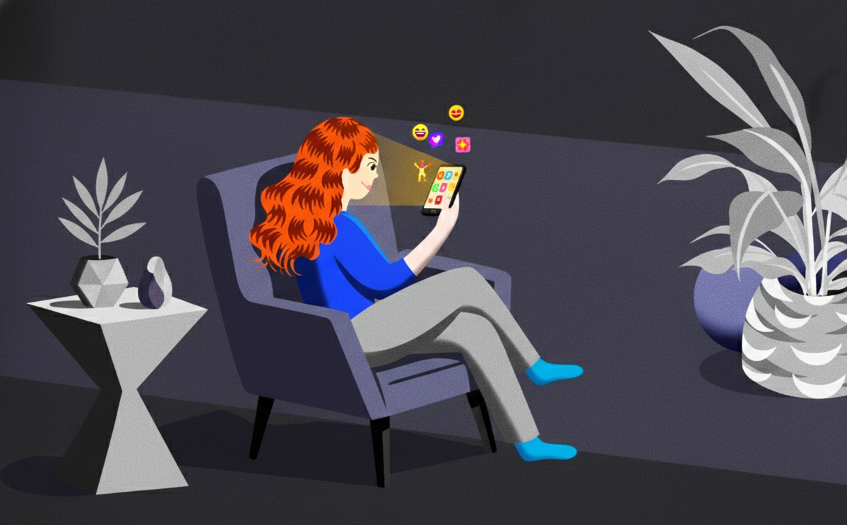 Illustration of a girl watching meaningful videos on her phone